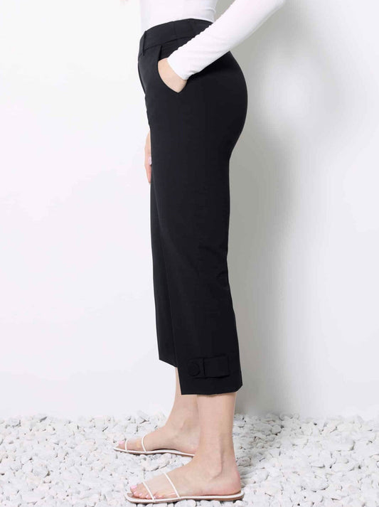 Up! Solid Compression Tab Detail Cropped Pant (Black)