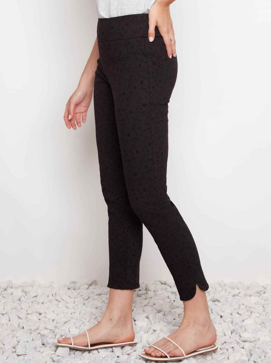 UP! TECHNO JACQUARD SLIM LEG PETAL PANT (Black Loom)