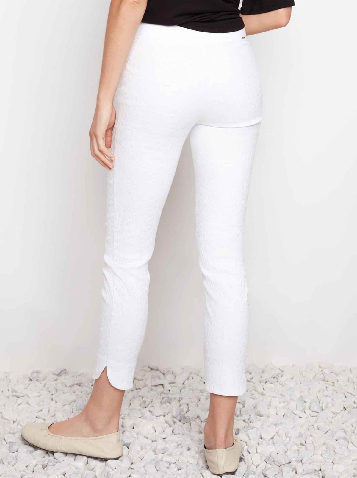 UP! TECHNO JACQUARD SLIM LEG PETAL PANT (Black Loom)