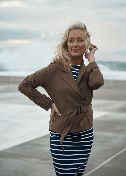 Lou Lou Sofie Cropped Bamboo Trench Coat (Chocolate)