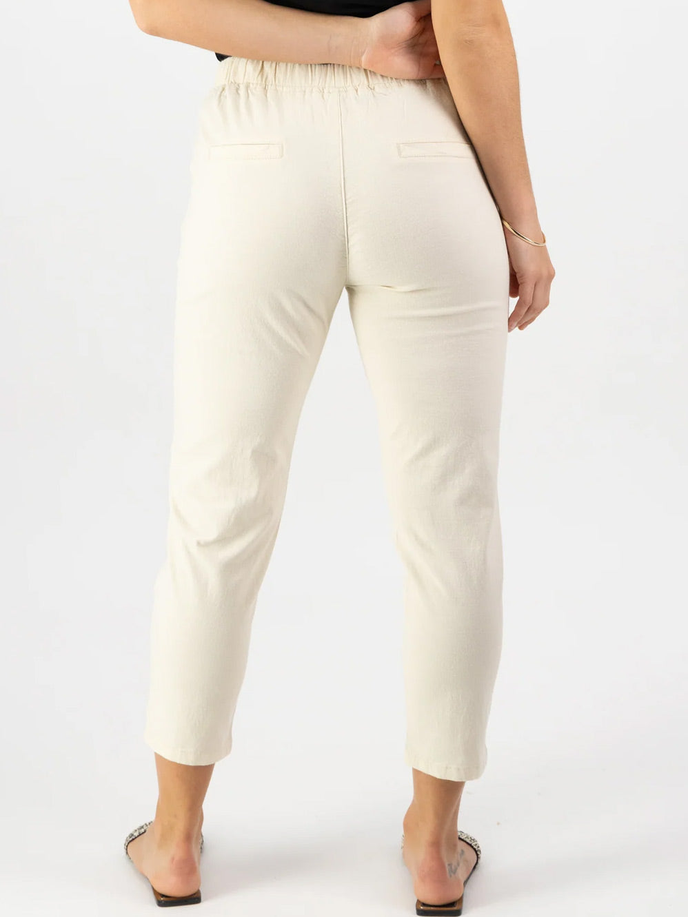 VASSALLI 7/8 ELASTIC WAIST TIE PANT (Ecru)