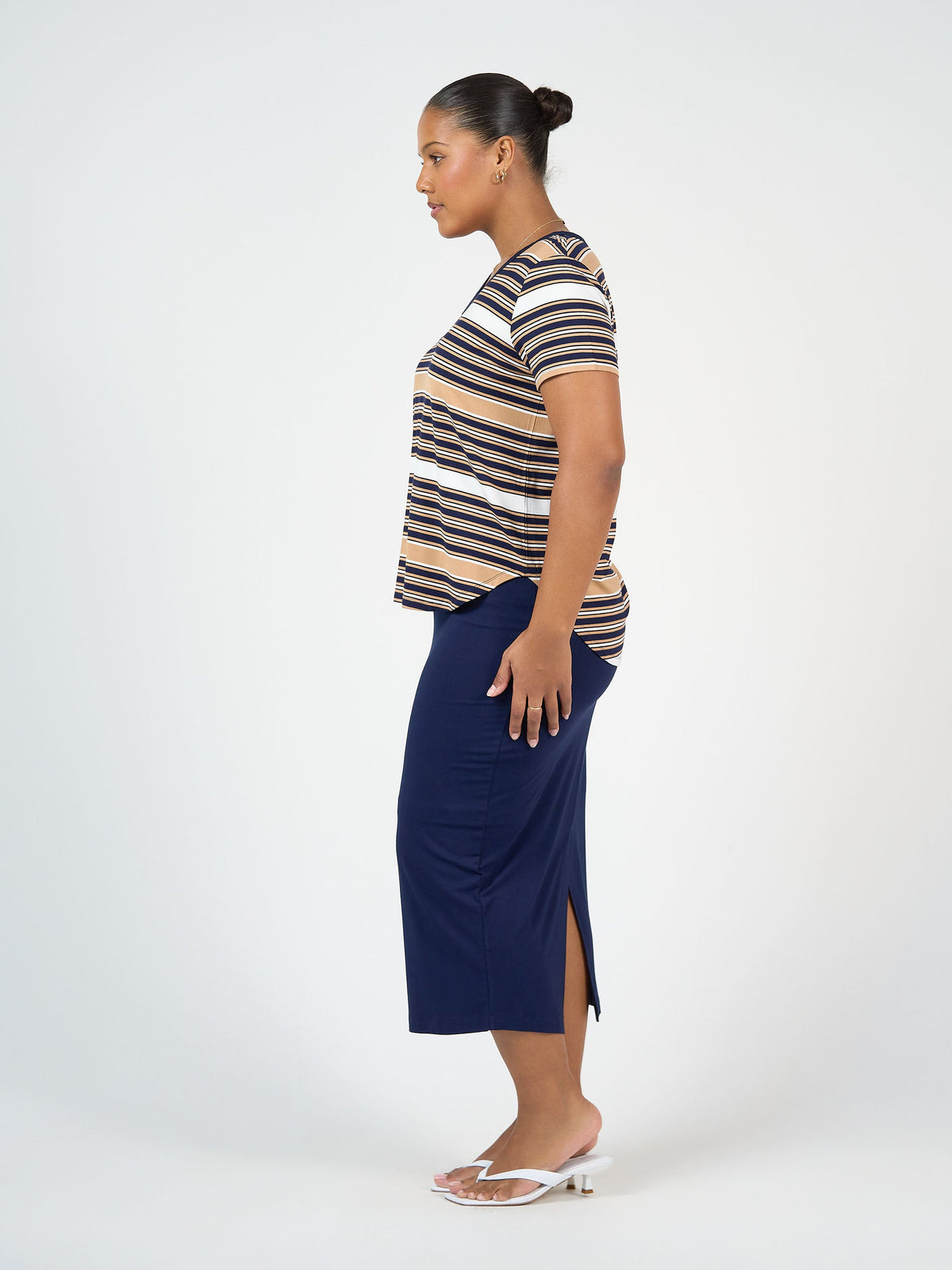 Lou Lou Veronica Bamboo V-Neck T-Shirt (Stripe)
