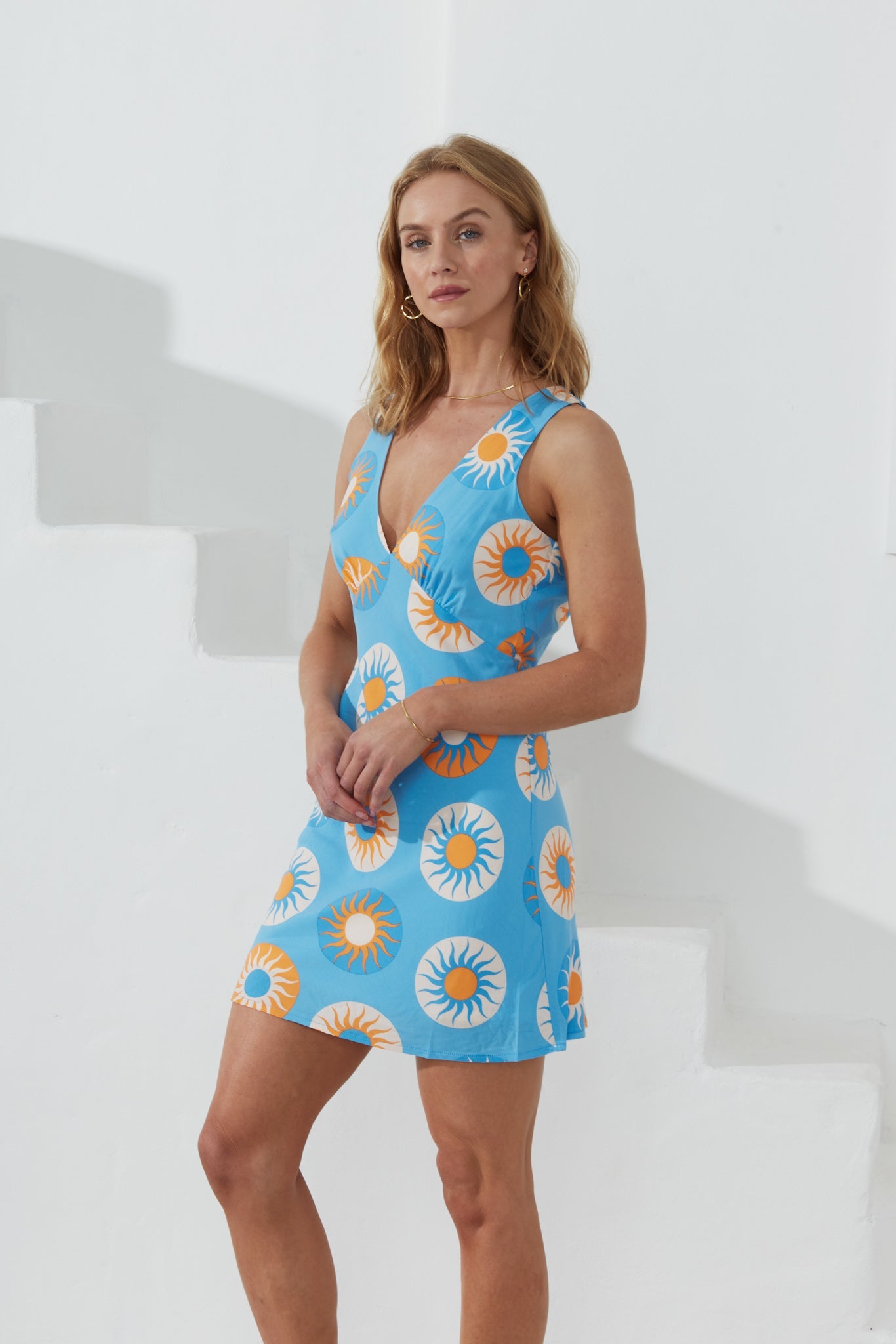 Heychic Serin Abstract Sun Bias Mini Dress (Blue)