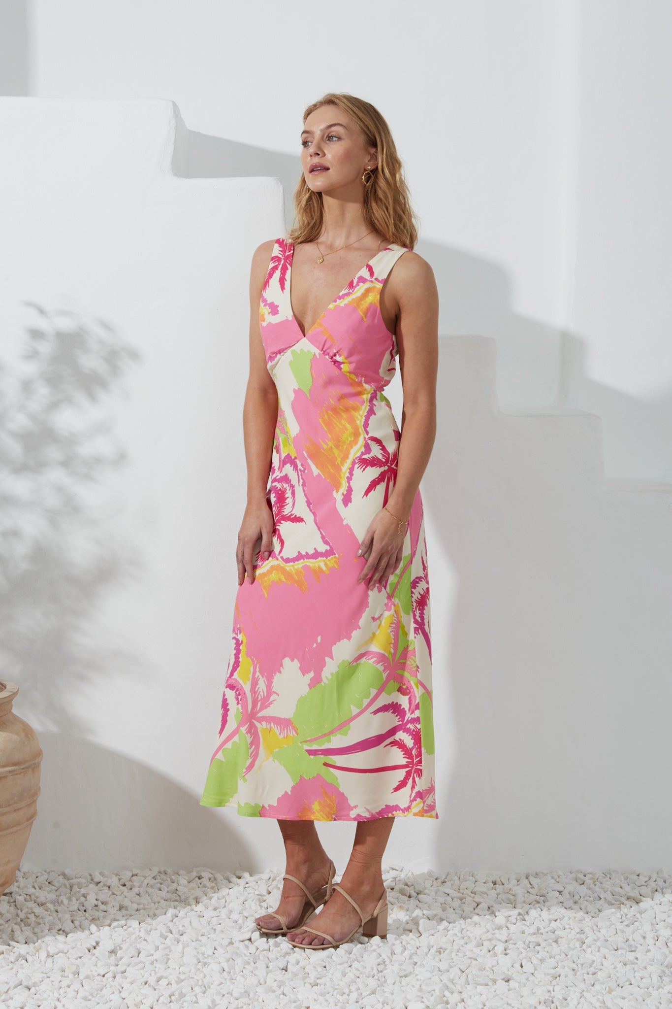 Heychic Paradisio Tropical Bias Midi Dress (Pink)