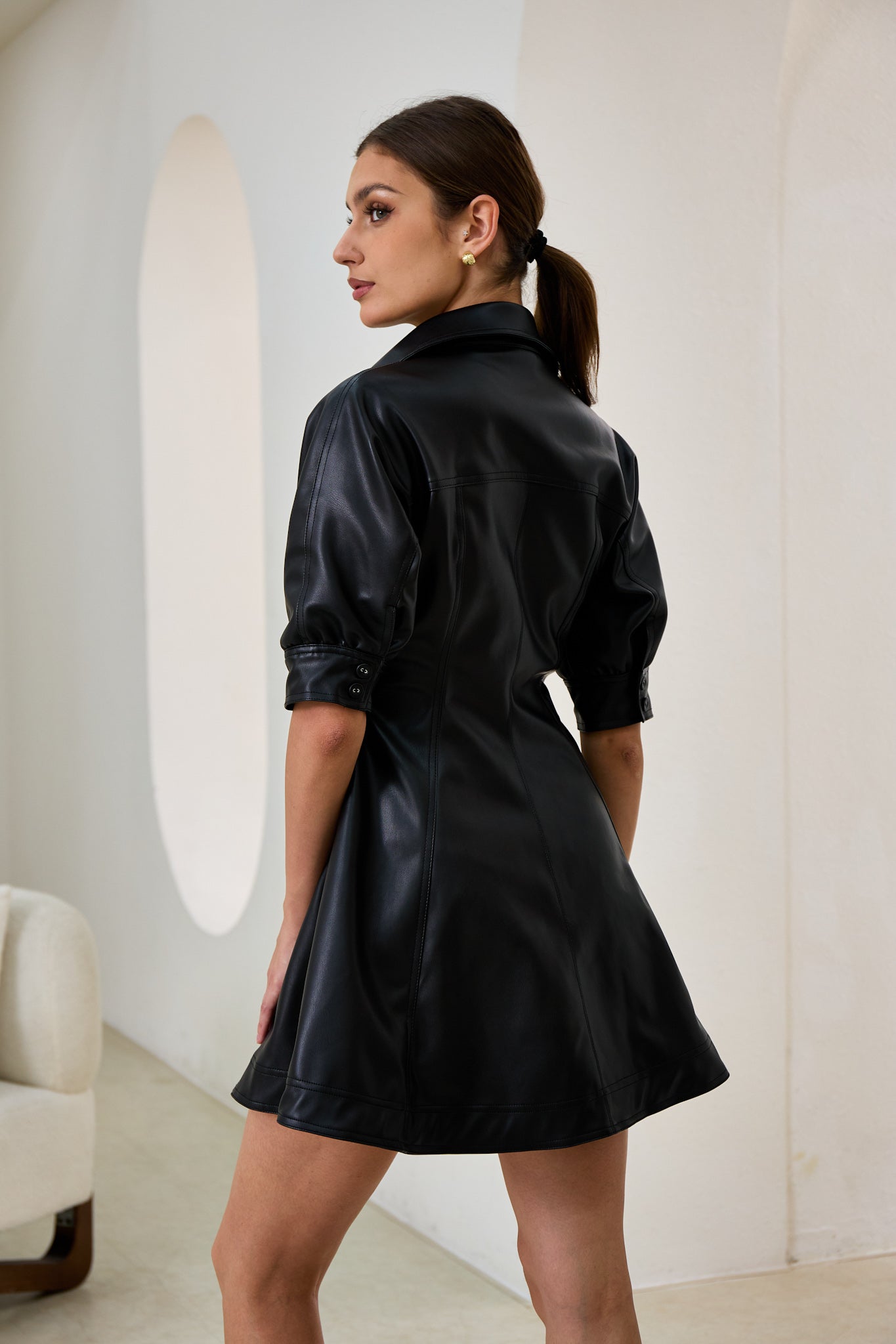 Heychic Aida Faux Leather PU Mini Dress (Black)