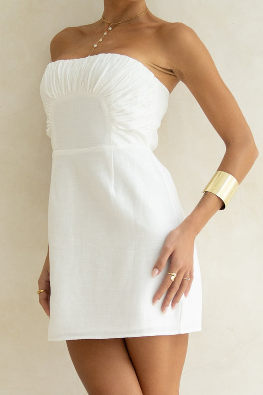 Heychic Arie Ruched Detail Mini Dress (White)