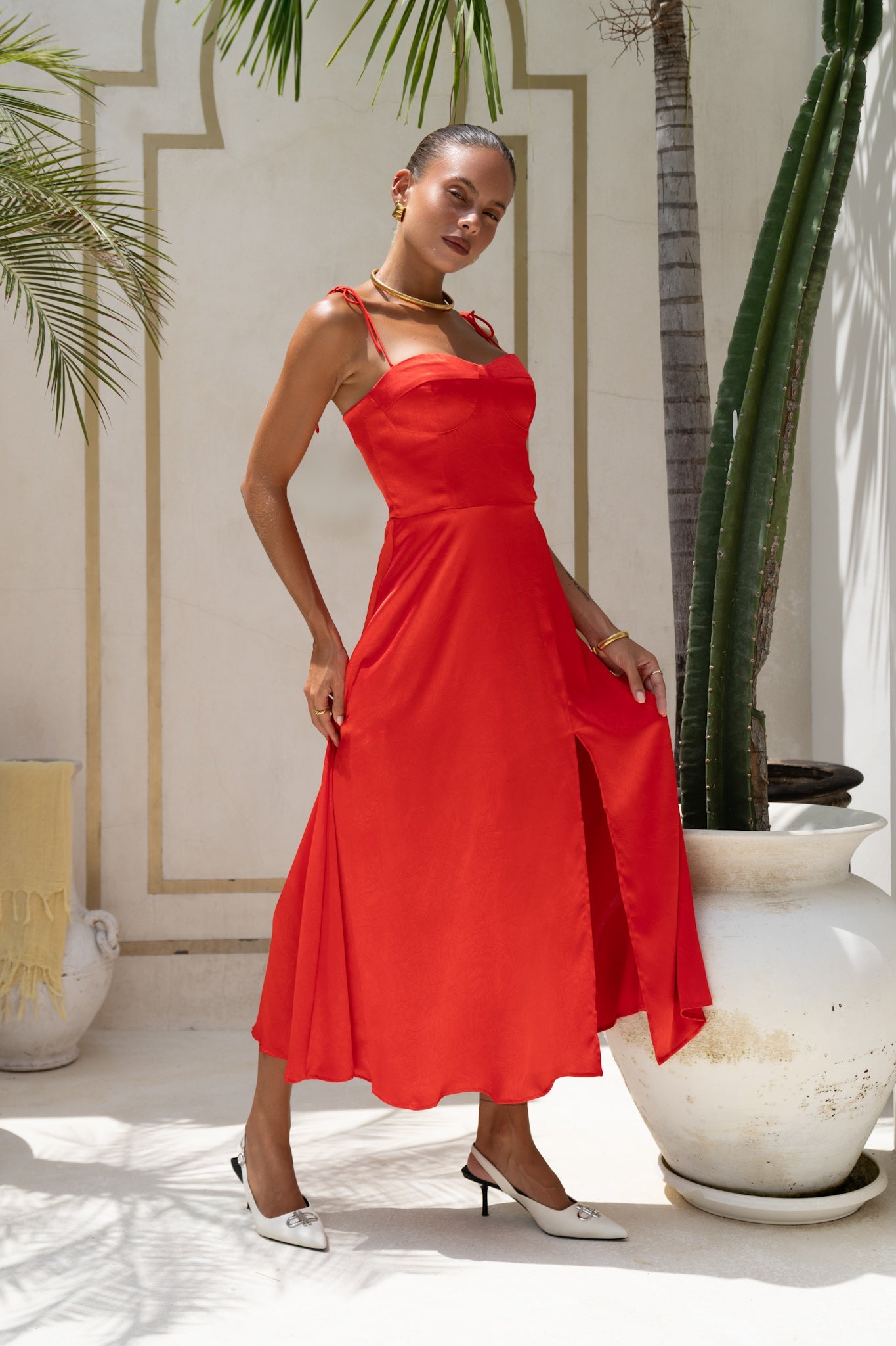 Heychic Livy Satin Midi Dress (Red)