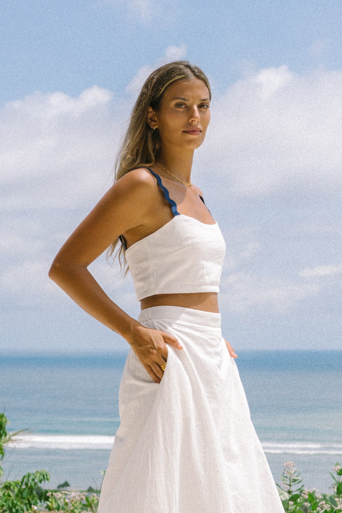 Heychic Kalliope Navy Ric Rac Crop Top (White)