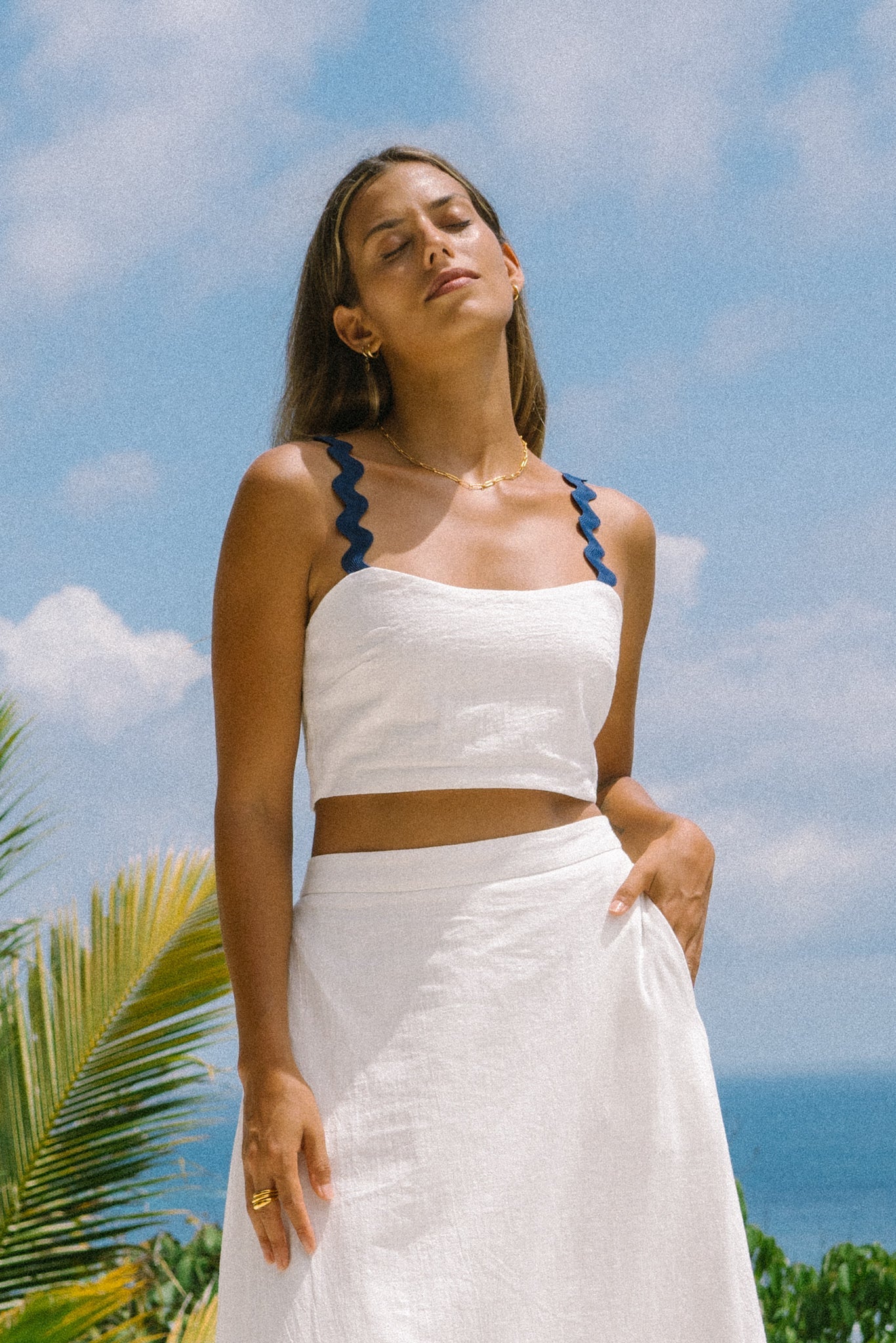 Heychic Kalliope Navy Ric Rac Crop Top (White)