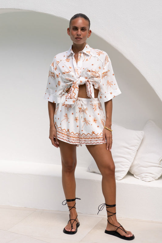 Heychic Ailani Tropical Drawstring Shorts (Brown)