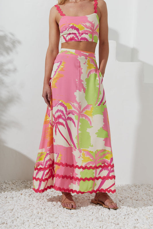 Heychic Paradisio Tropical Ric Rac Maxi Skirt (Pink)