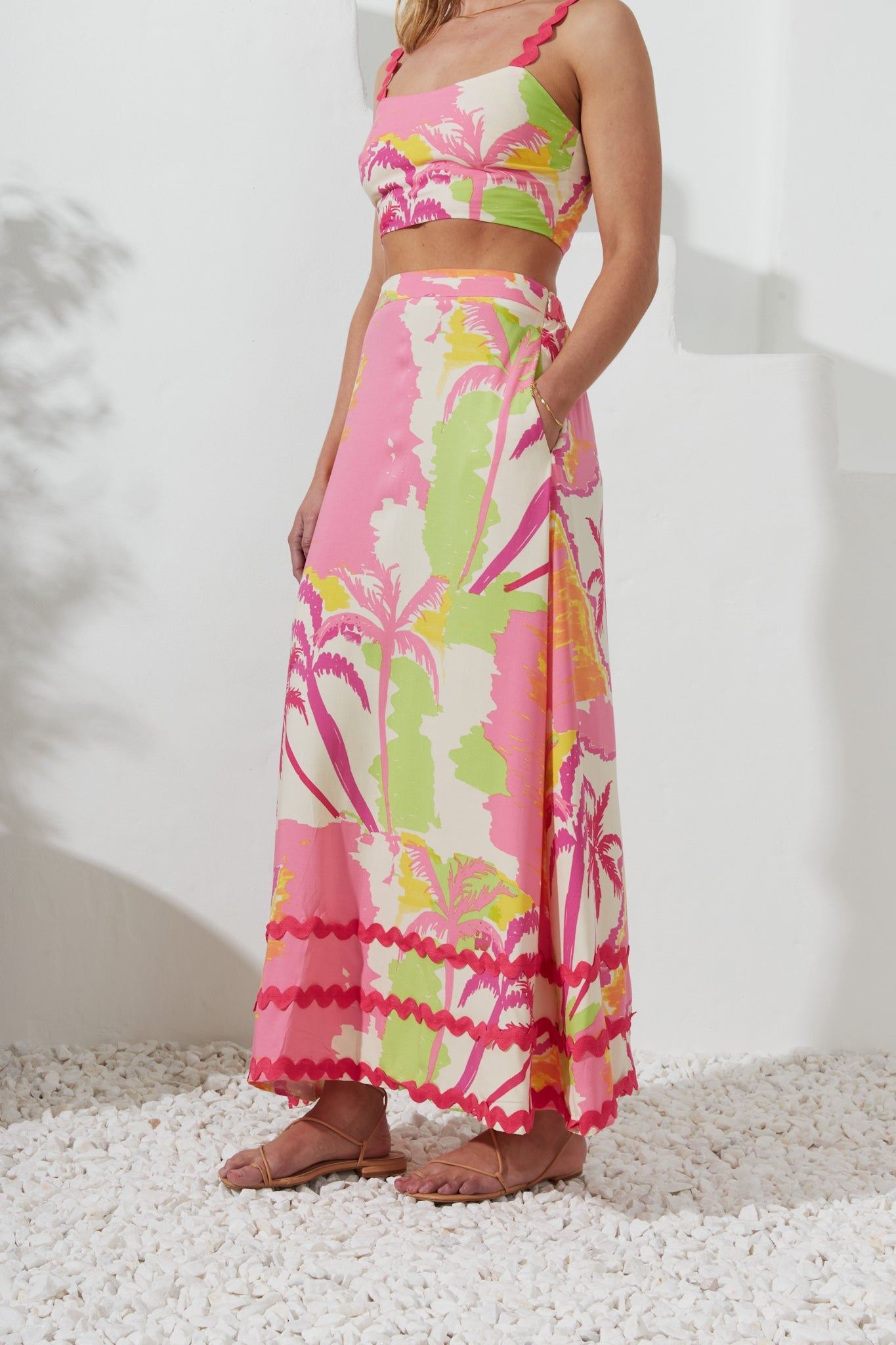 Heychic Paradisio Tropical Ric Rac Maxi Skirt (Pink)