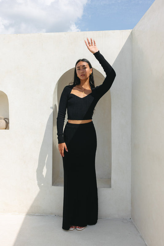 Heychic Valerie Knit Maxi Skirt (Black)