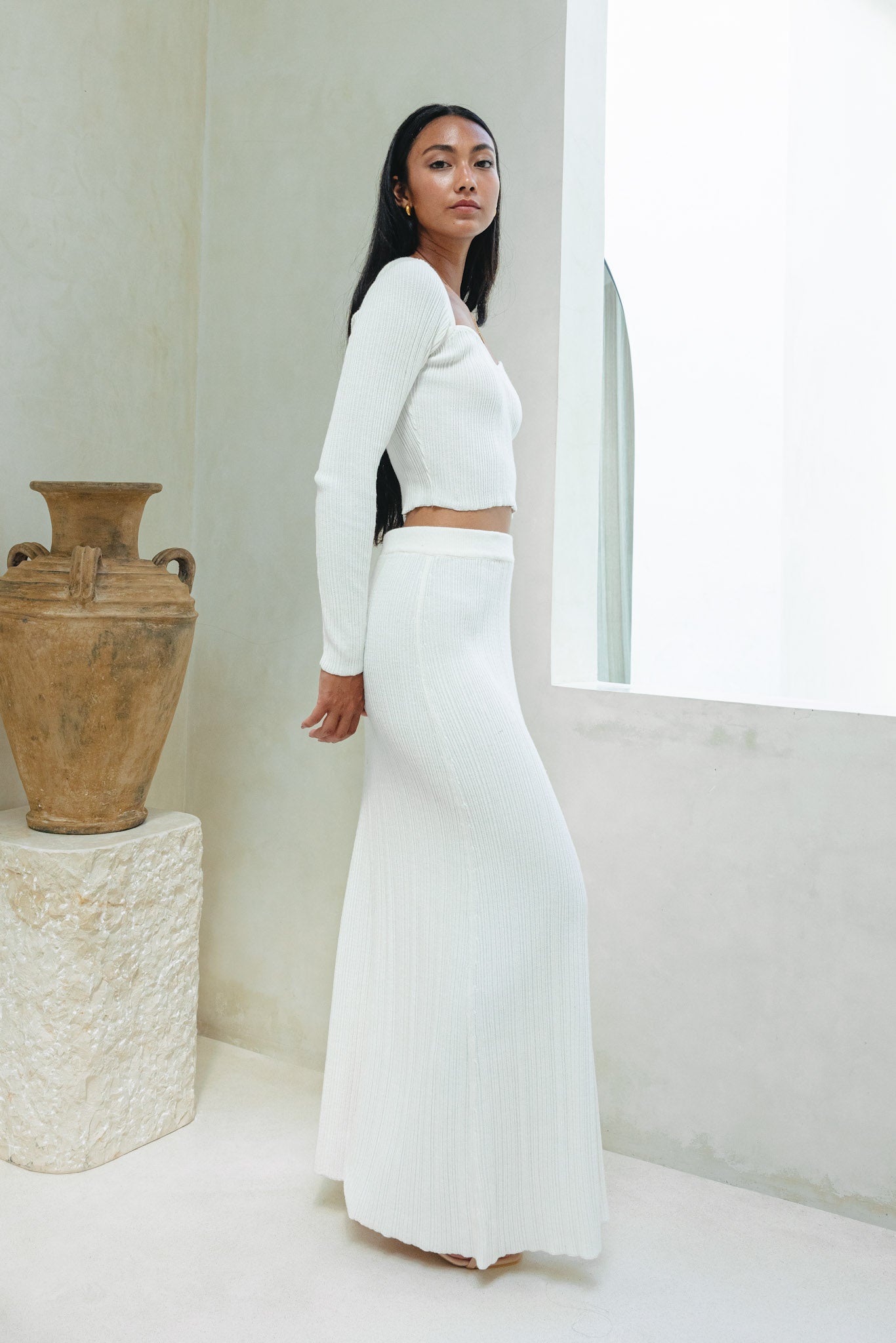 Heychic Valerie Long Sleeve Knit Top (White)