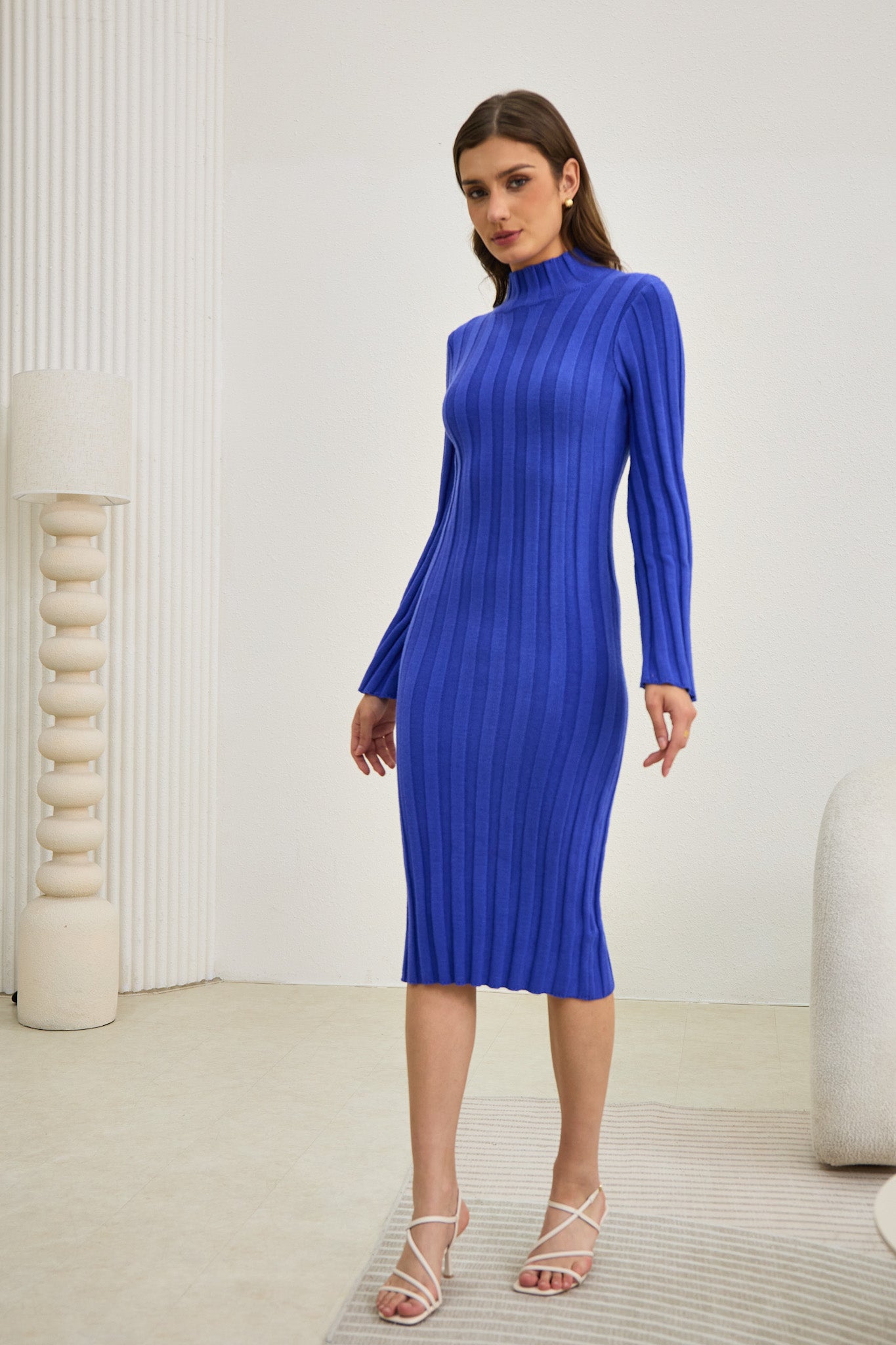 Heychic Lexi Flute Sleeve Knit Midi Dress (Blue)