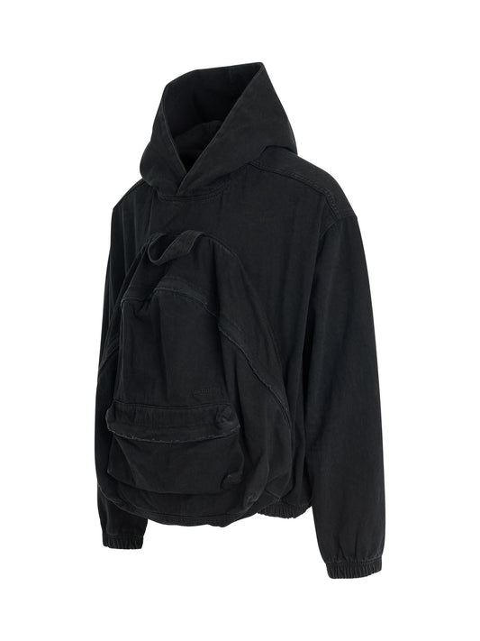 WE11DONE Bag Shaped Craft Denim Hoodie (Black)