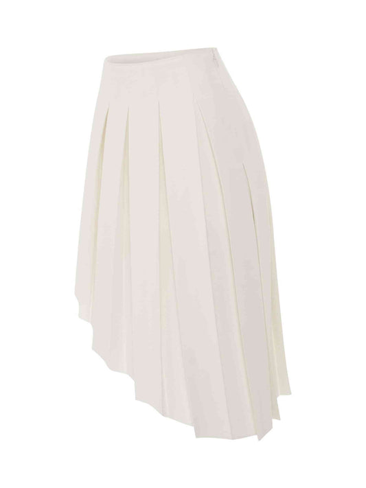 WE11DONE Wool Asymmetrical Pleated Skirt (White)