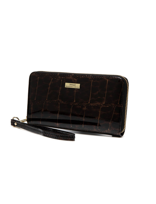 LEOPARD ZIP AROUND PATENT LEATHER WALLET WITH RFID- WH716