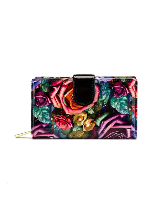 ROSETTA MEDIUM PATENT LEATHER WALLET WITH RFID - ROSE PRINT
