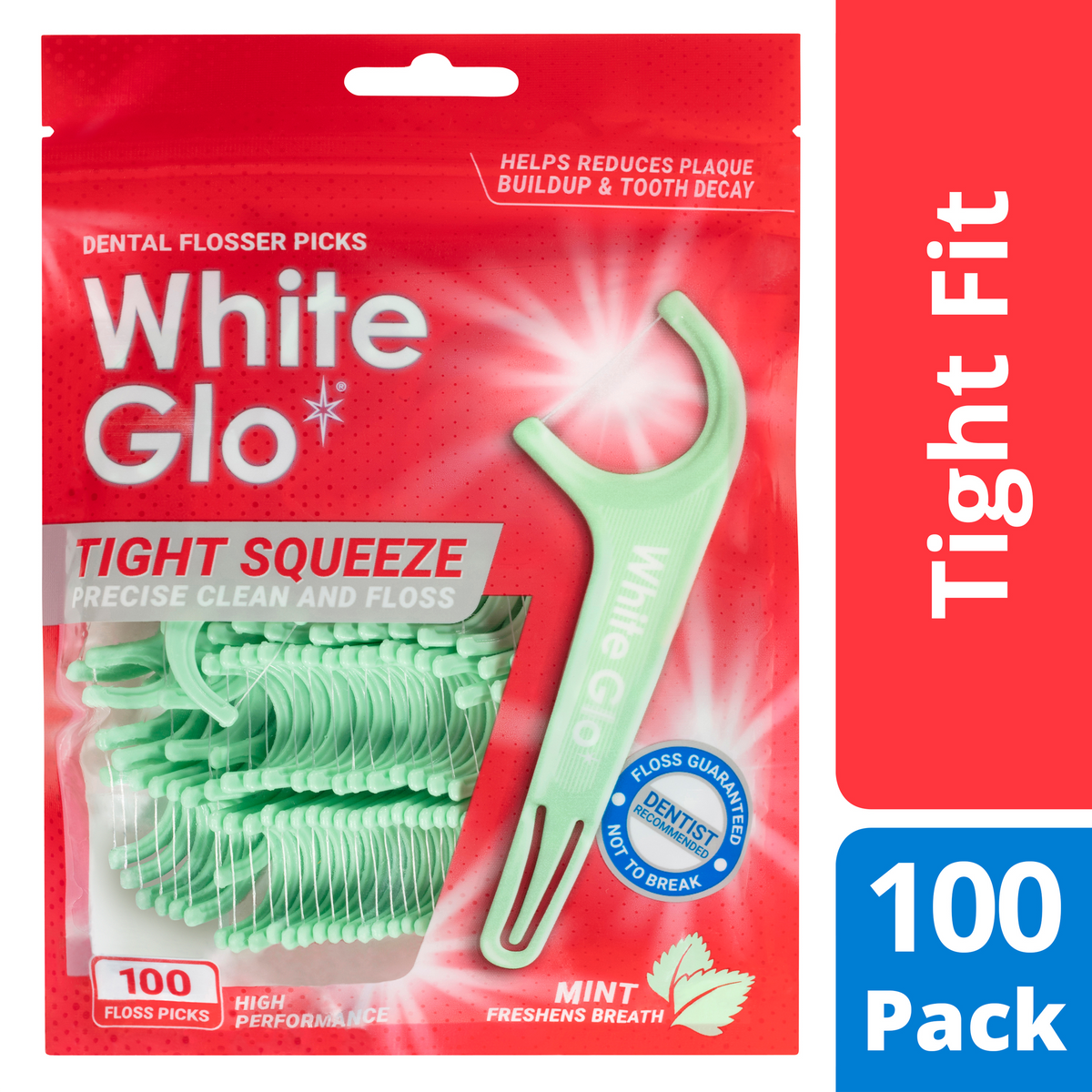 White Glo Dental Flosser Picks Tight Squeeze Precise Clean and Floss 100 Flosser Picks