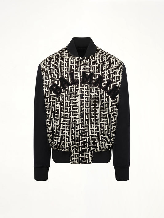 BALMAIN Monogram Varsity Jacket (Black/White)