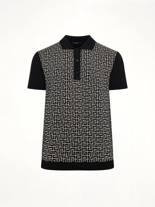 BALMAIN Mix Monogram Knit Polo (Ivory/Black)