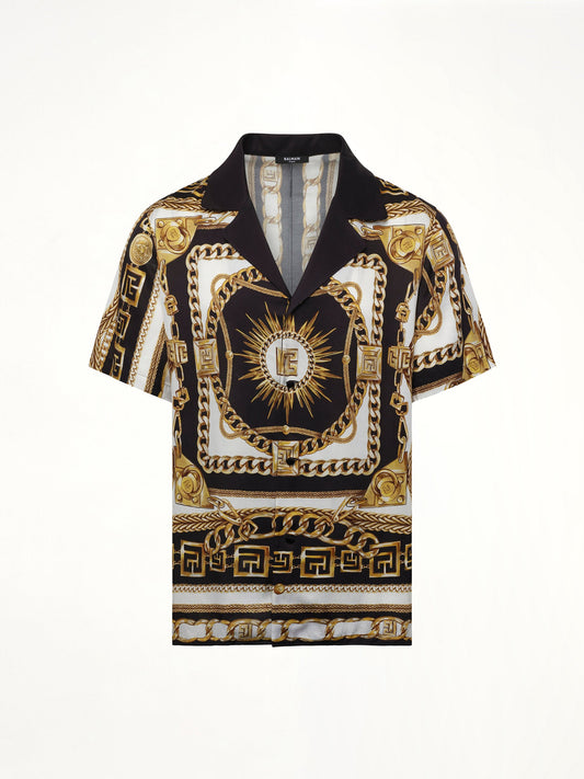 BALMAIN Foulard Print Shirt (Black/White/Gold)