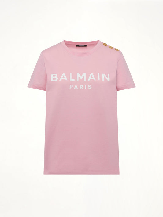 BALMAIN 3 BTN Balmain Printed T-Shirt (Rose/White)