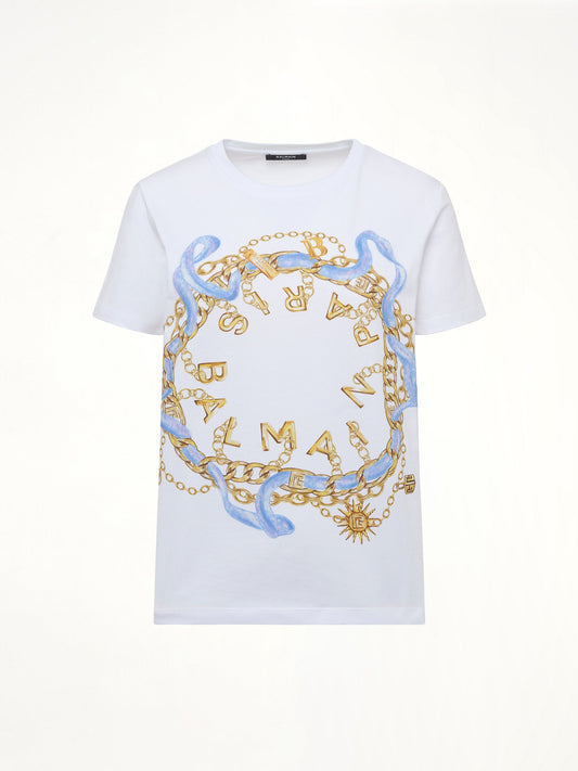 Balmain Paris Chain T-Shirt (White/Blue/Gold)