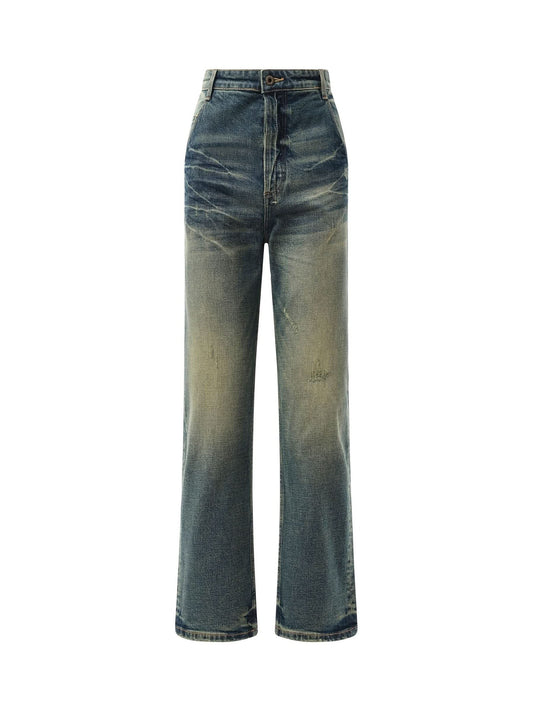 FAX COPY EXPRESS Vintage Washed Straight-Cut Jeans (Blue)