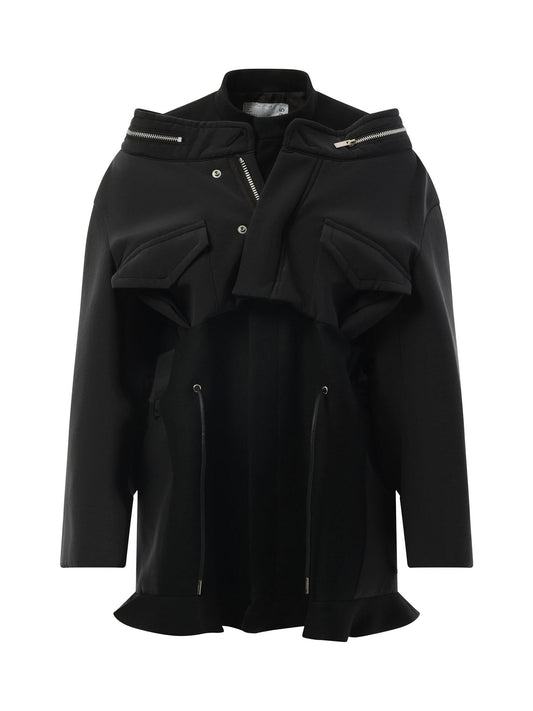 SACAI Grosgrain Bonding x Wool Melton Dress (Black)