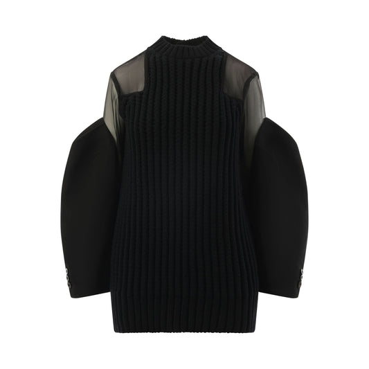 SACAI Silk Chiffon Mix Knit Dress (Black)