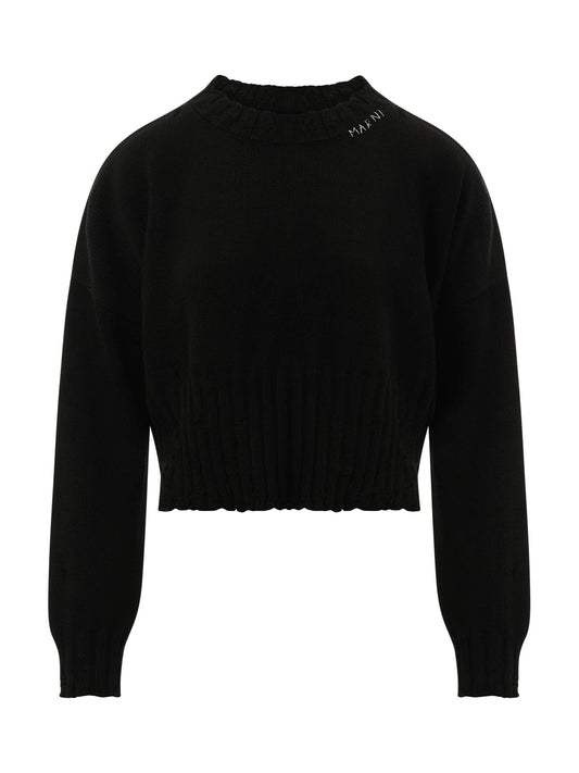 MARNI Distressed Cropped Sweater (Black)