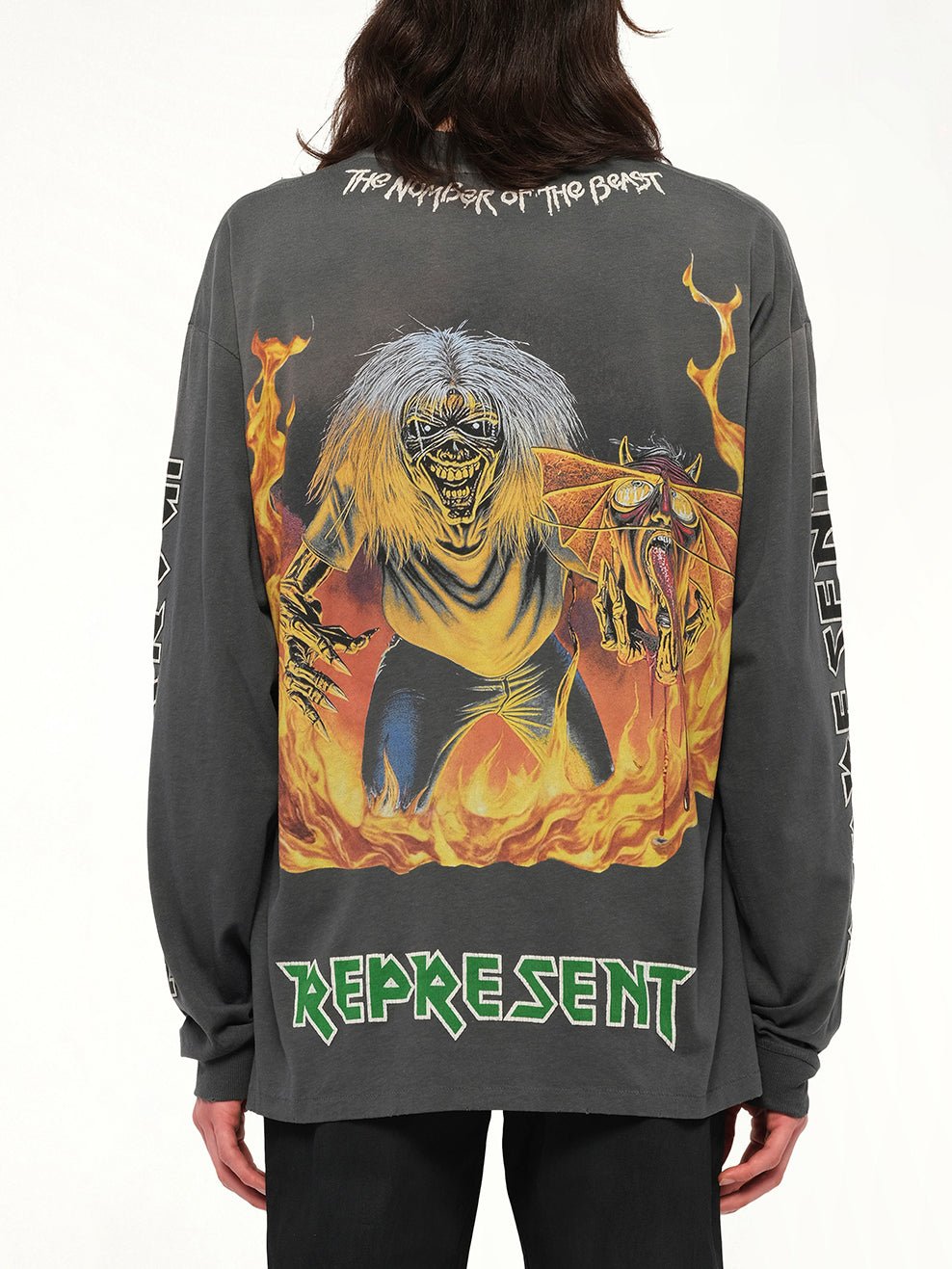 REPRESENT Iron Maiden Number of the Beast Long Sleeve T-Shirt (Sunfade Grey)