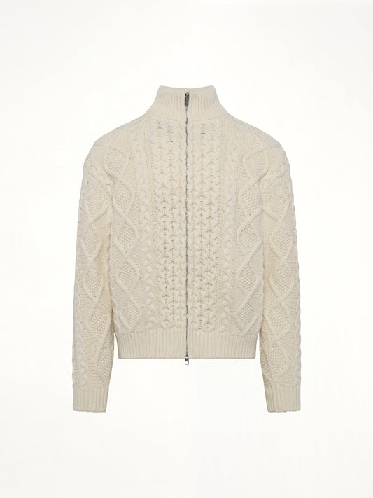 VOWELS Cable Knit Zip Up (Cream)