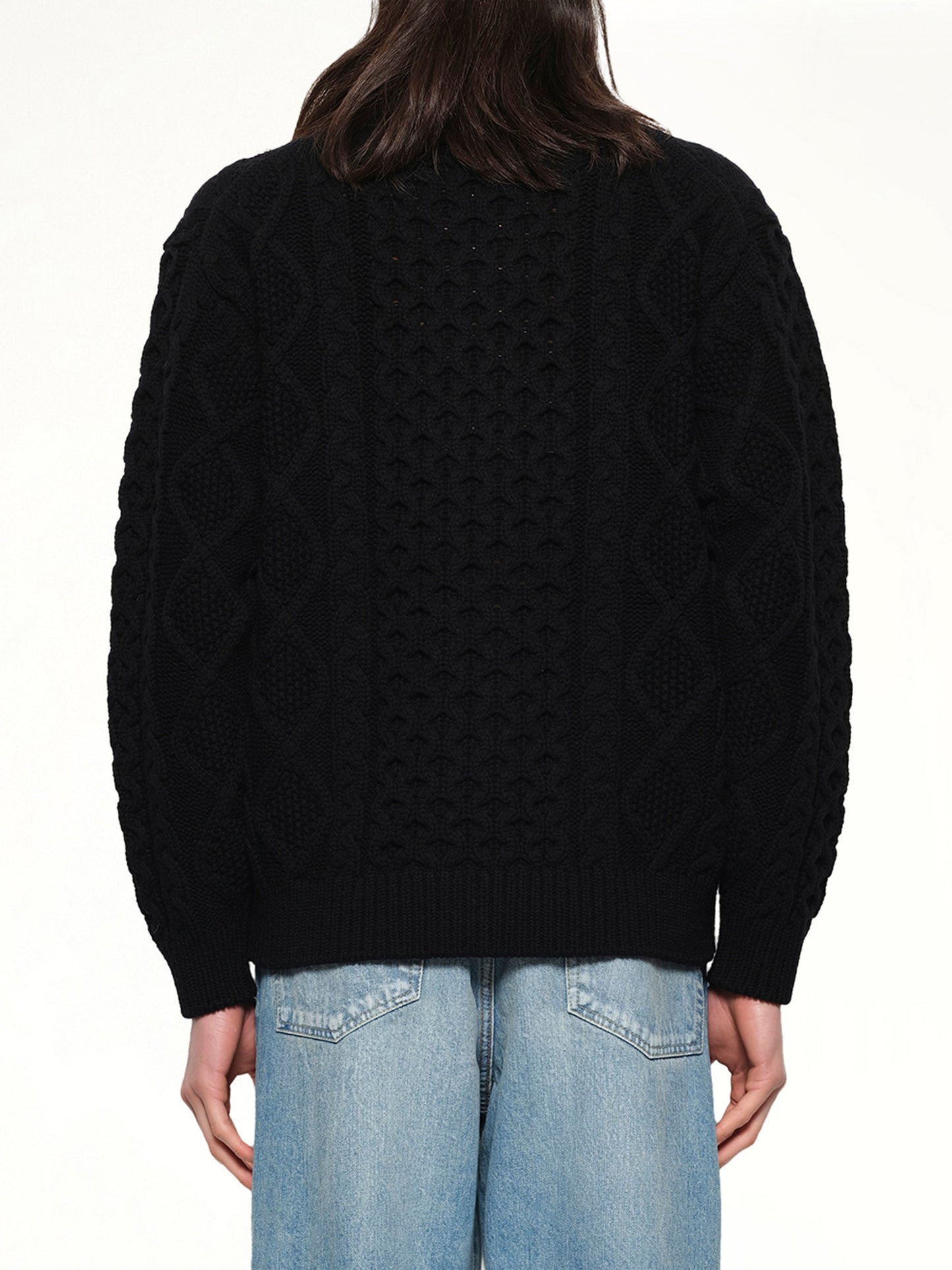 VOWELS Cable Knit Zip Up (Black)