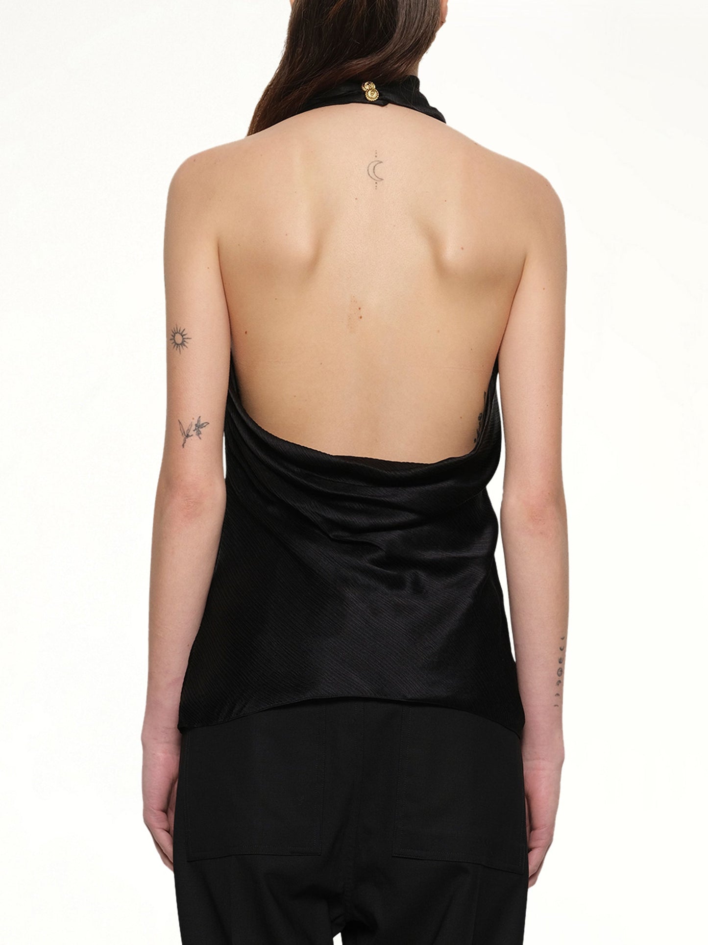 BALMAIN Halterneck Crepe Satin Top (Black)