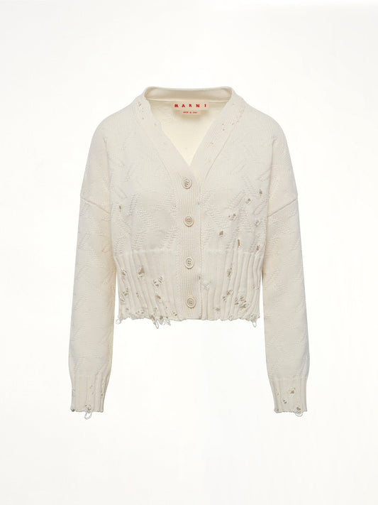 MARNI Jacquard Dishevelled Cardigan (Lily White)