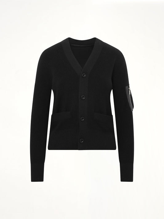 SACAI Nylon Twill x Cotton Knit Cardigan (Black)