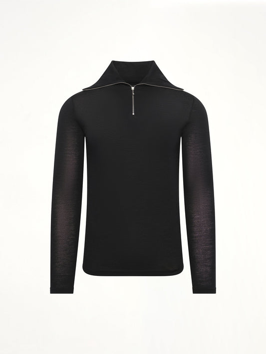 JIL SANDER Zip Up High Neck Long Sleeve T-Shirt (Black)