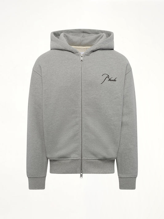 RHUDE Classique Zip Up Hoodie (Heather Grey/Black)