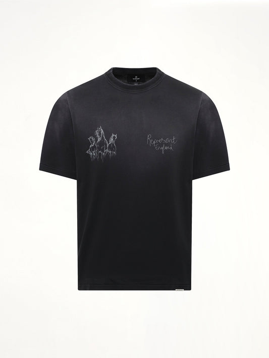 REPRESENT Hand Drawn Thoroughbred Horse T-Shirt (Aged Black)