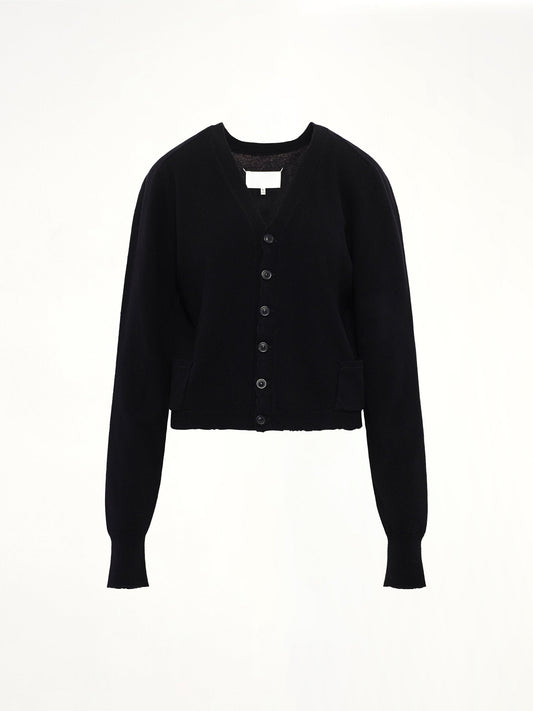 MAISON MARGIELA Gauge 14 Wool V-Neck Cardigan (Black)