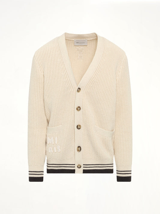 Cardigan with ADC and Ami Paris Patch (White)