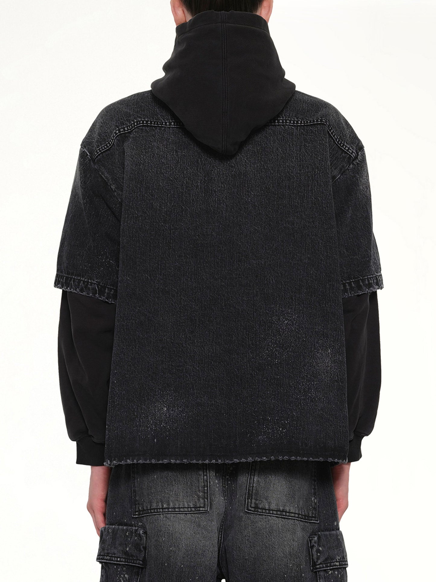 WE11DONE Faded Layered Hoodie Jacket (Black)
