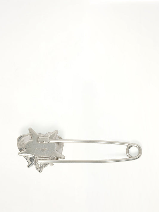 WE11DONE Small Spiky Rose Pin Brooch (Silver/Black)