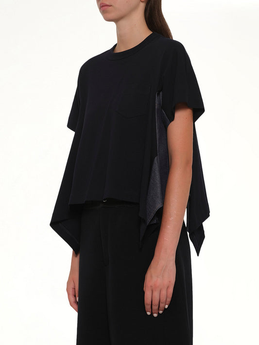 SACAI Light Weight Denim x Cotton Jersey T-Shirt (Navy)
