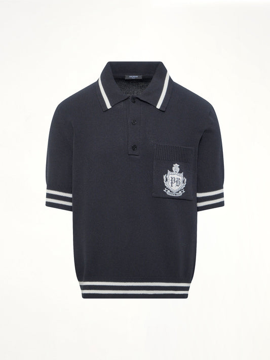 BALMAIN College Emblem Knit Polo (Black)