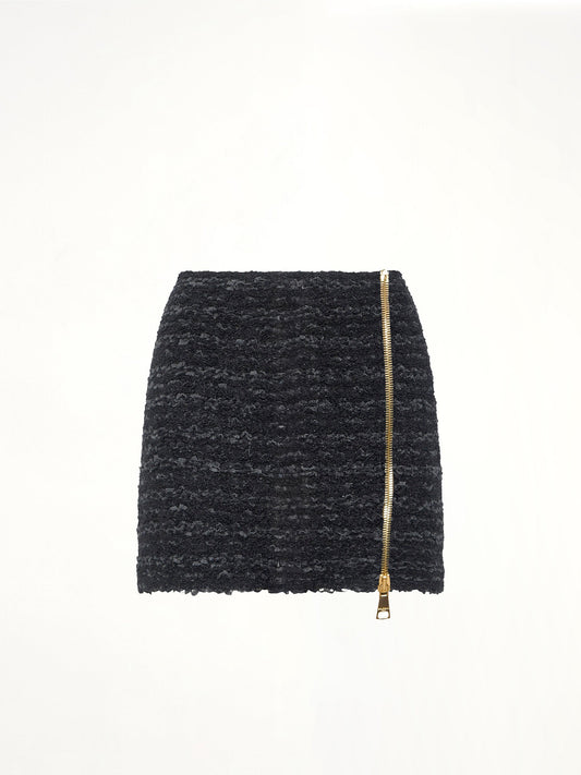 BALMAIN Zipped Knit Tweed Skirt (Black)