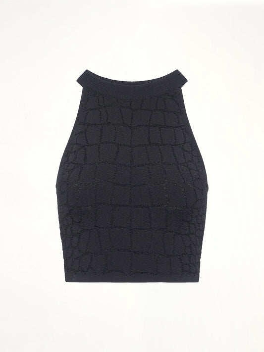 BALMAIN Halterneck Croco Top (Black)